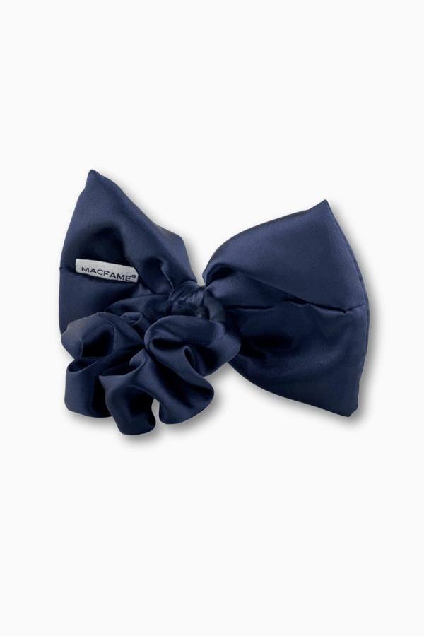 Big Bow Satin Scrunchie Navy Blue