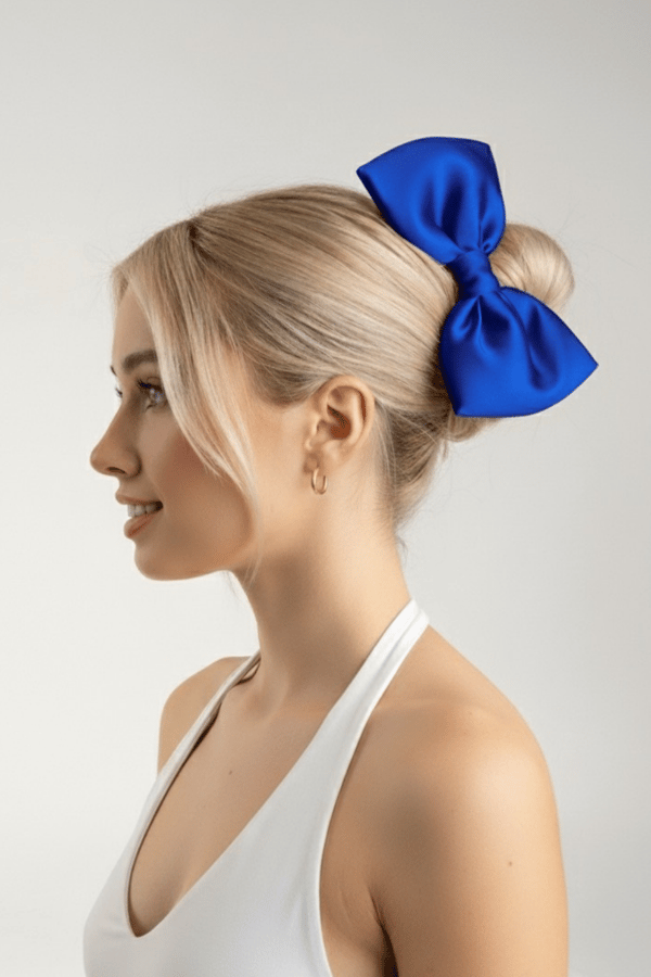 Big Bow Satin Scrunchie Royal Blue