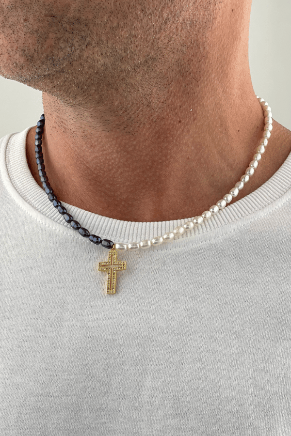 Freshwater Black Pearl Cross Necklace