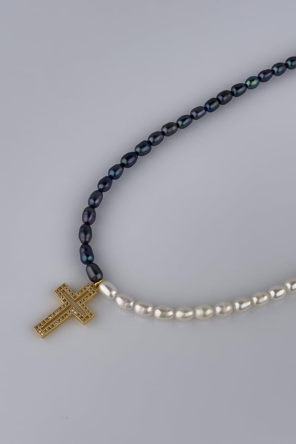 Freshwater Black Pearl Cross Necklace