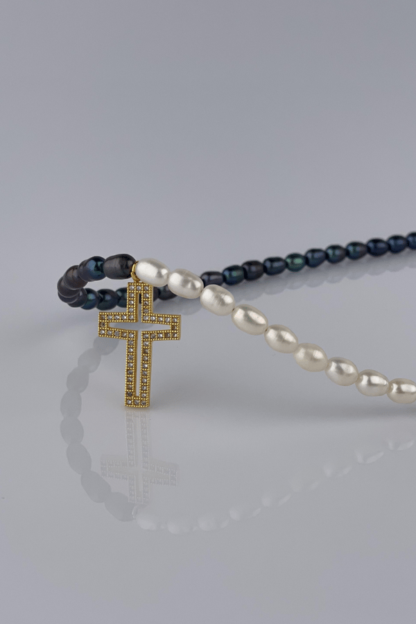 Freshwater Black Pearl Cross Necklace