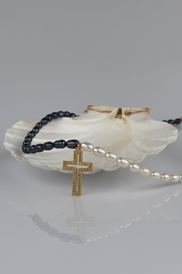 Freshwater Black Pearl Cross Necklace