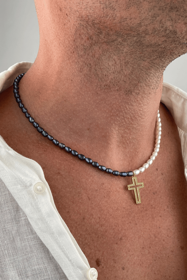 Freshwater Black Pearl Cross Necklace