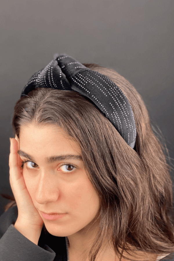Velvet Headband with Silver Stone Emblishment