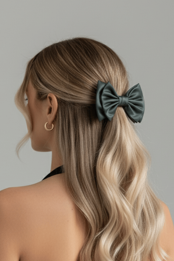 Khaki Leather Layered Bow Hair Clip