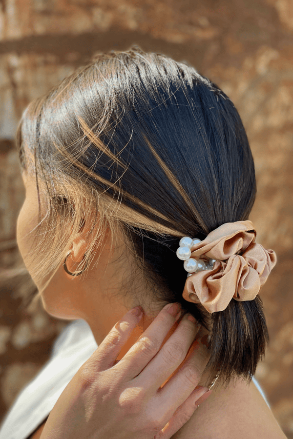 Pearl Satin Scrunchie Gold