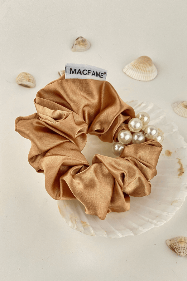 Pearl Satin Scrunchie Gold