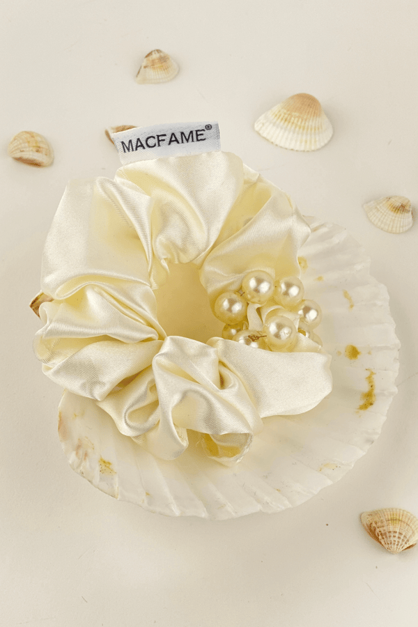 Pearl Satin Scrunchie White