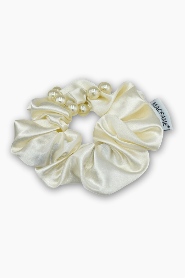 Pearl Satin Scrunchie White