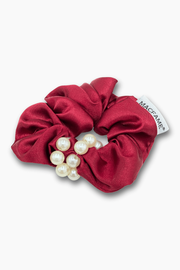 Pearl Satin Scrunchie Burgundy