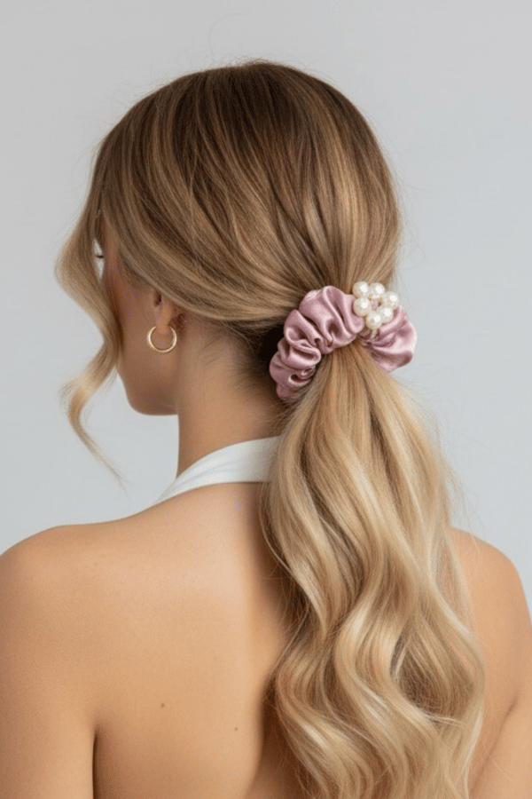 Pearl Satin Scrunchie Lilac
