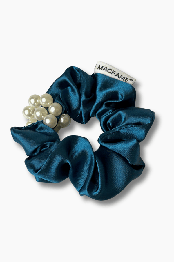 Pearl Satin Scrunchie Petroleum Blue