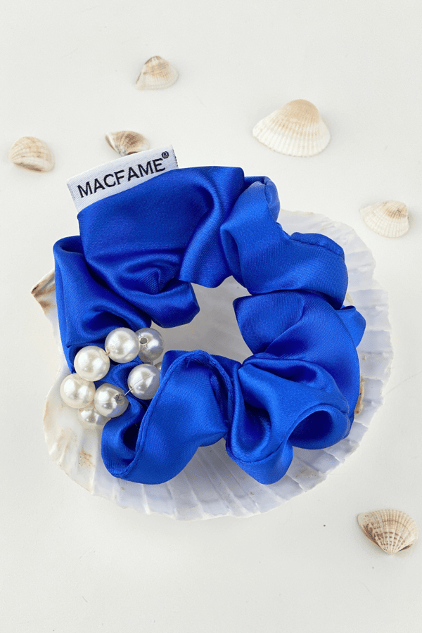 Pearl Satin Scrunchie Royal Blue