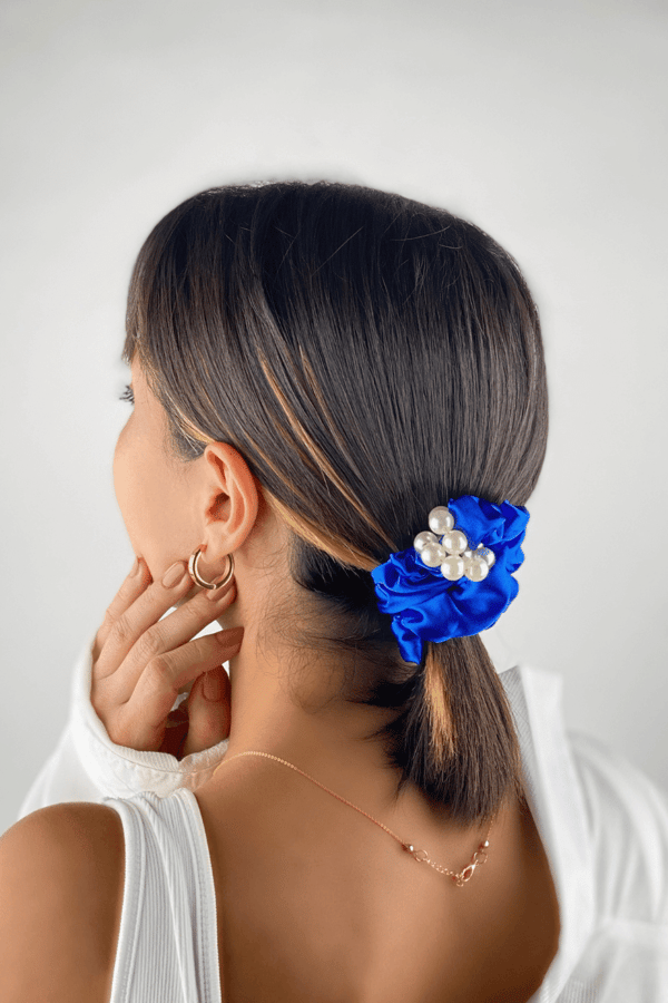 Pearl Satin Scrunchie Royal Blue