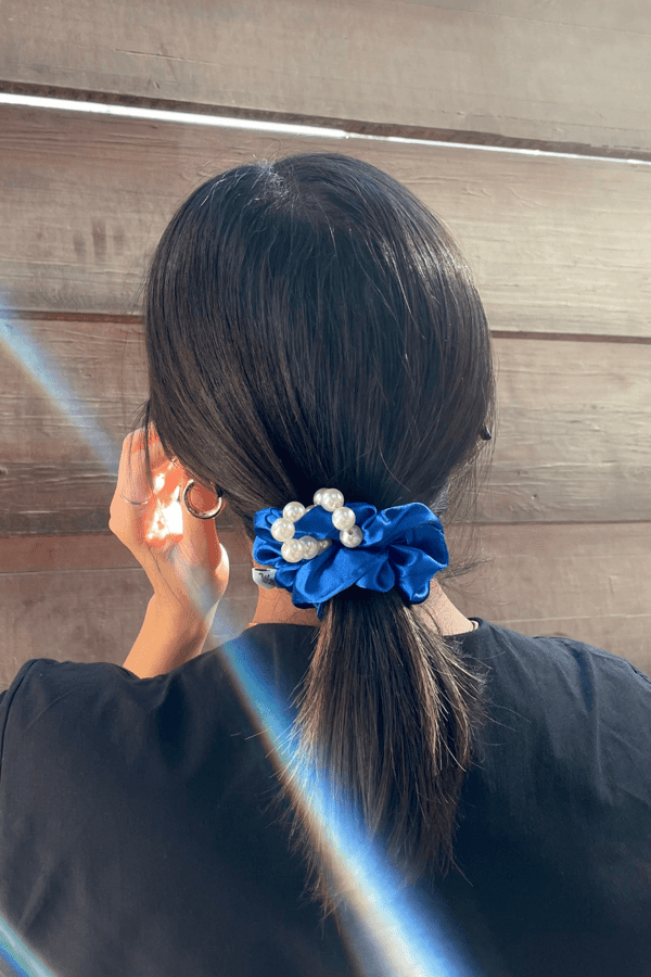 Pearl Satin Scrunchie Royal Blue