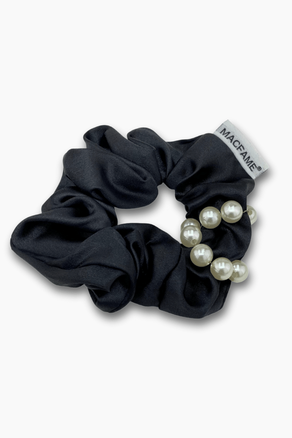 Pearl Satin Scrunchie Black