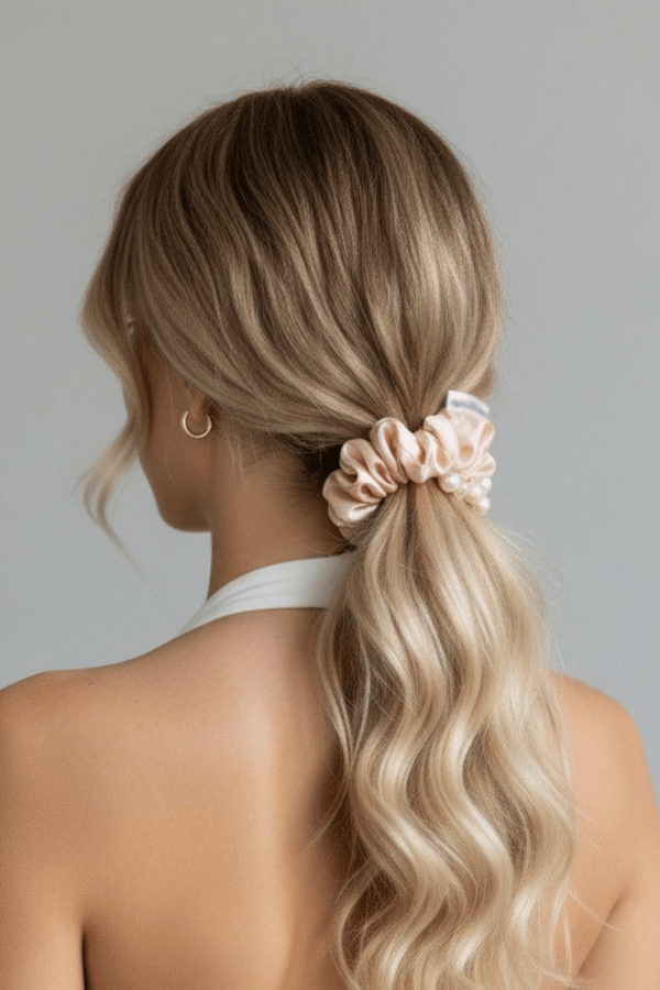 Pearl Satin Scrunchie Salmon