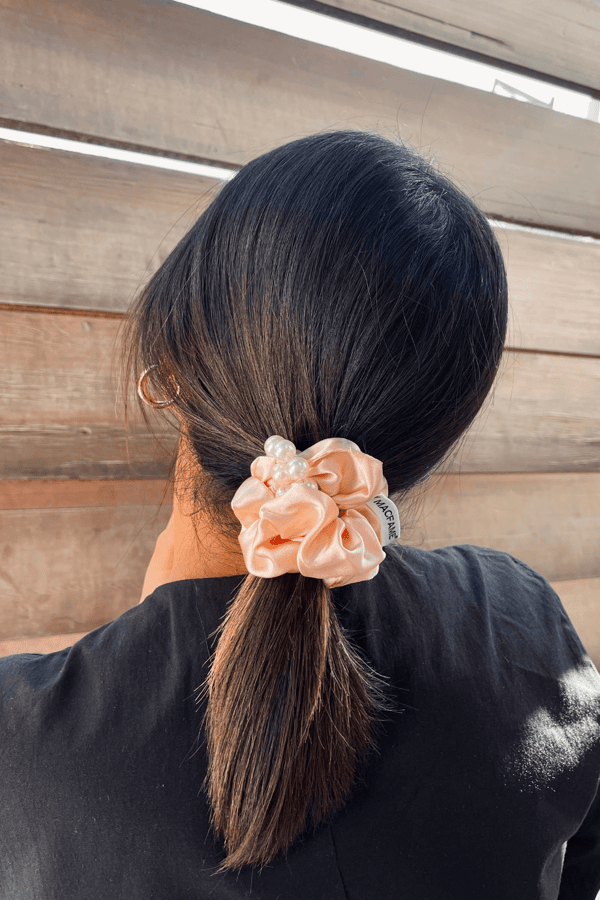Pearl Satin Scrunchie Salmon
