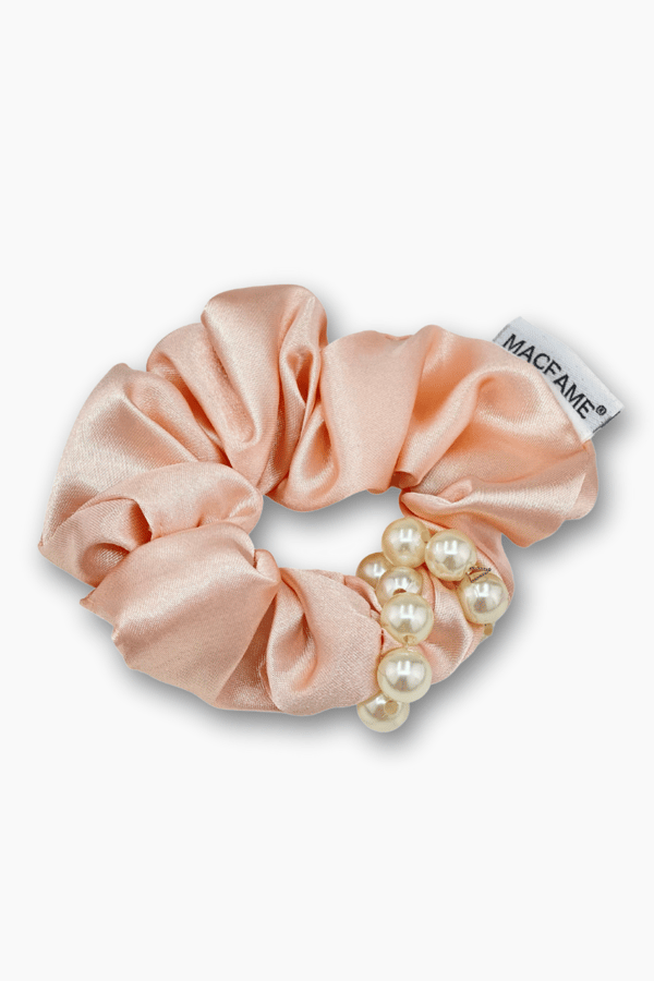 Pearl Satin Scrunchie Salmon
