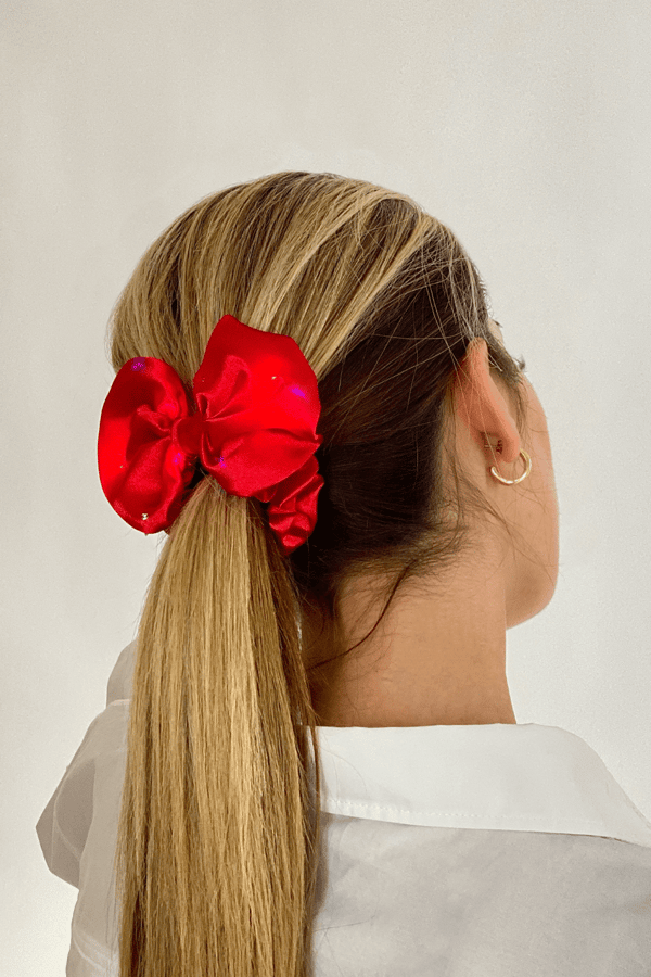 Işıklı Fiyonklu Scrunchie Toka Kırmızı
