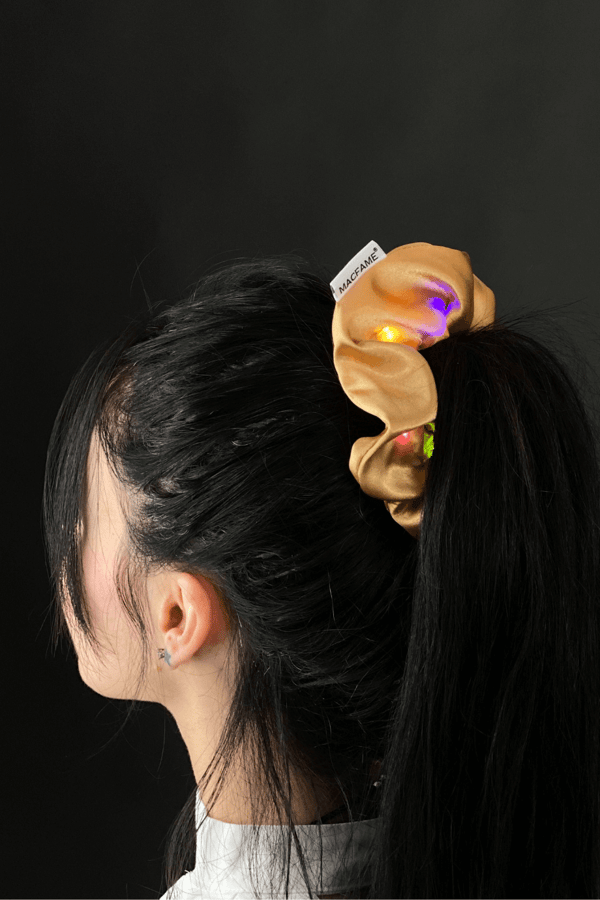 Işıklı Saten Scrunchie Toka Altın