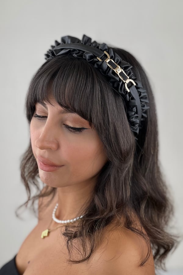 Leather Accordion Women Headband Black