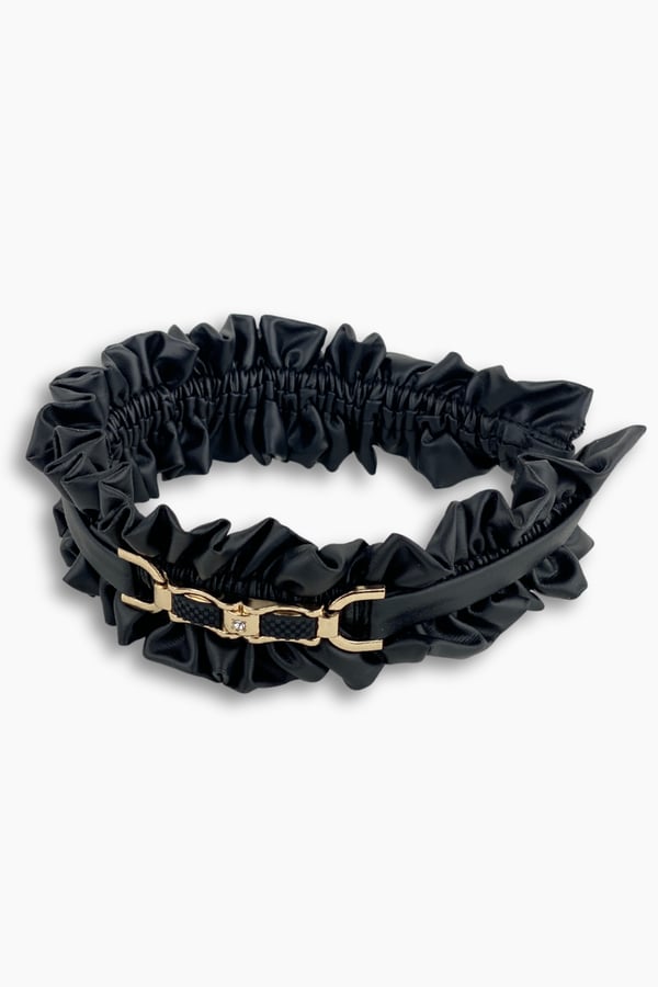 Leather Accordion Women Headband Black