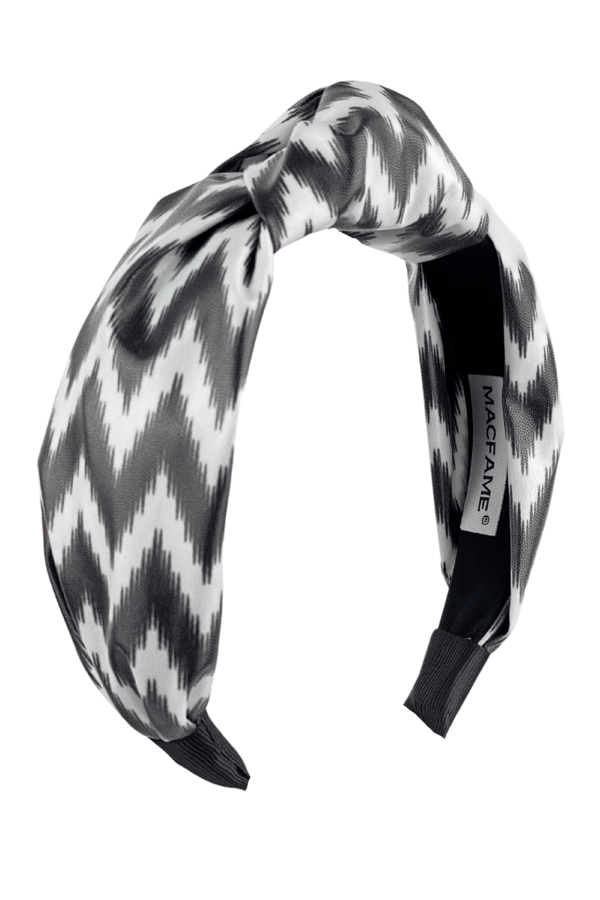 Zigzag Print Leather Headband Black White
