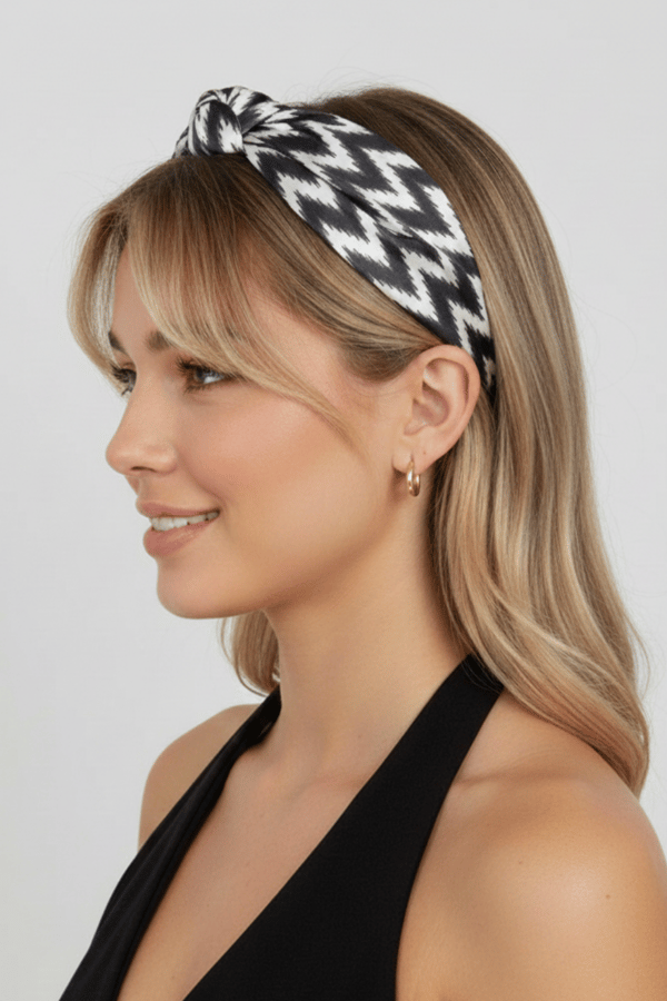 Zigzag Print Leather Headband Black White