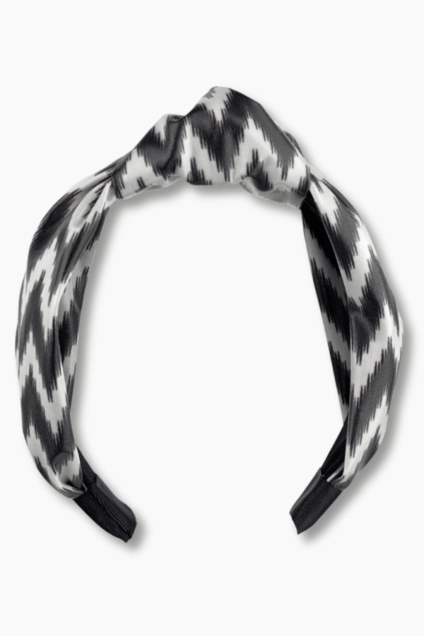 Zigzag Print Leather Headband Black White