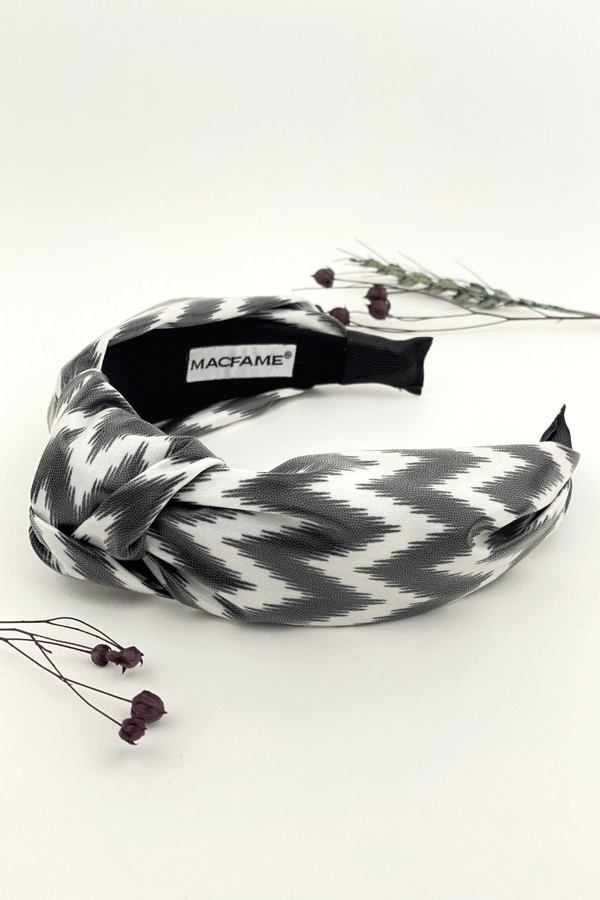 Zigzag Print Leather Headband Black White