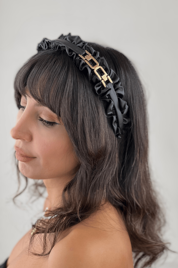 Black Leather Accordion Headband for Women