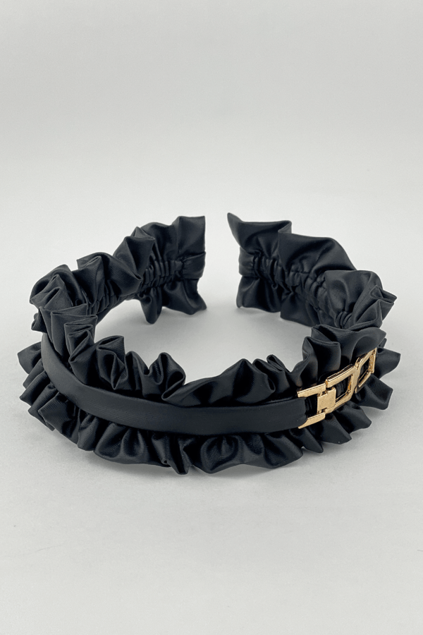 Black Leather Accordion Headband for Women