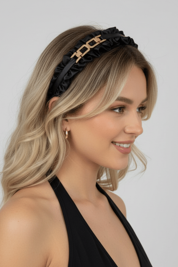 Black Leather Accordion Headband for Women