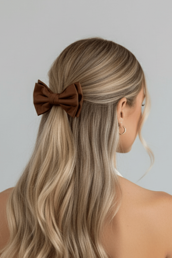 Camel Faux Leather Layered Bow Barrette