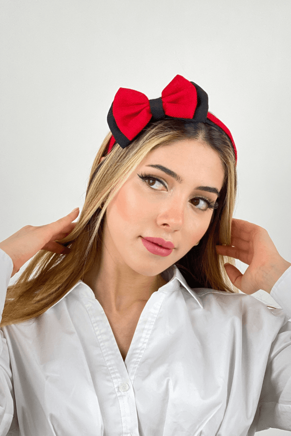 Linen Bow Headband Red