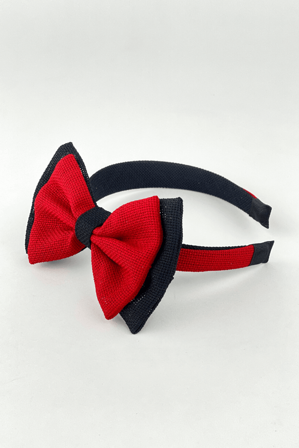 Linen Bow Headband Red