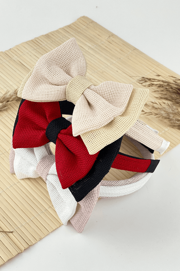 Linen Bow Headband Red