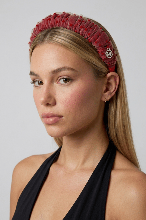 Polka Dot Accordion Headband Red