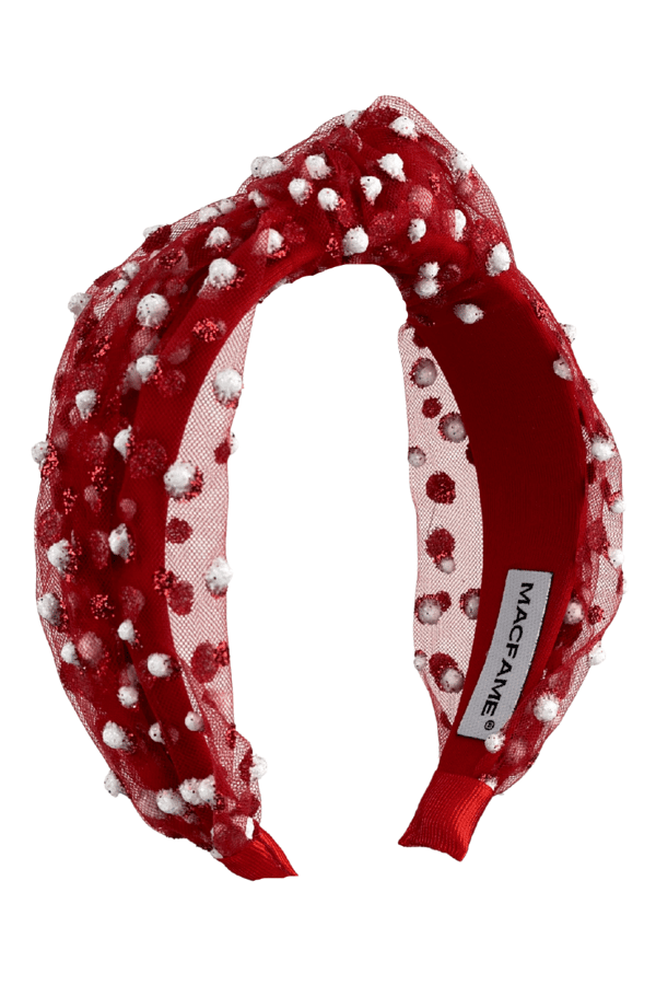 Red Pompom Tulle Knotted Headband