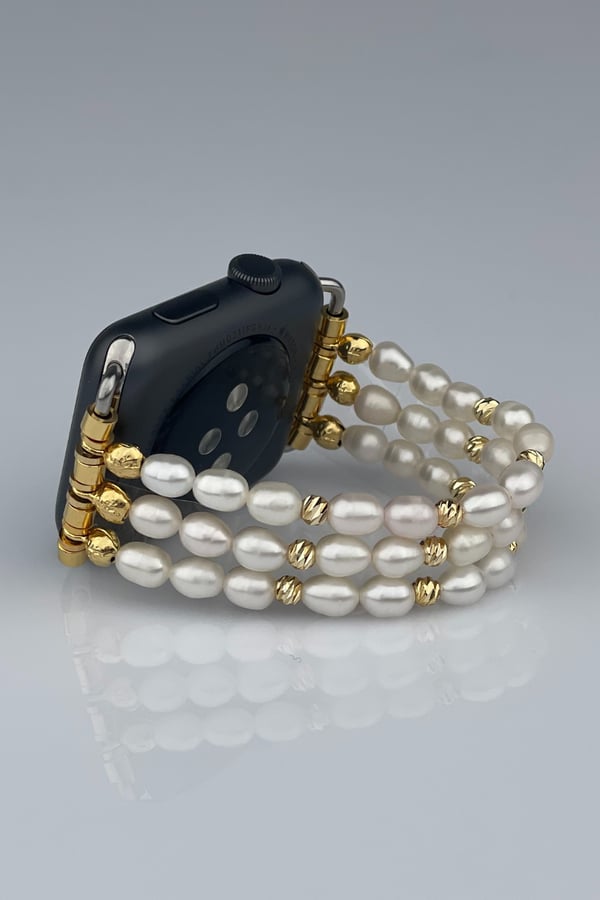 Freshwater Pearl Apple Watch Band - Gold - 3 Rows
