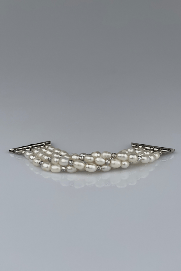 Freshwater Pearl Apple Watch Band - Silver - 4 Rows