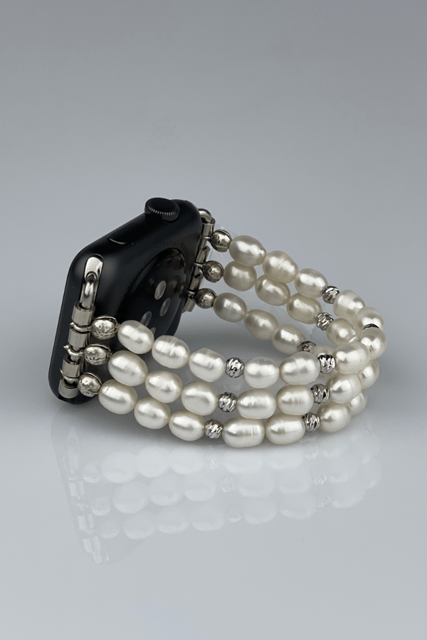 Freshwater Pearl Apple Watch Band - Silver - 3 Rows
