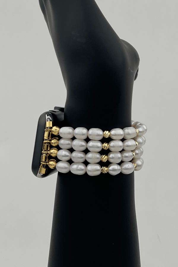 Personalized Pearl Apple Watch Band - Gold Doric Beads