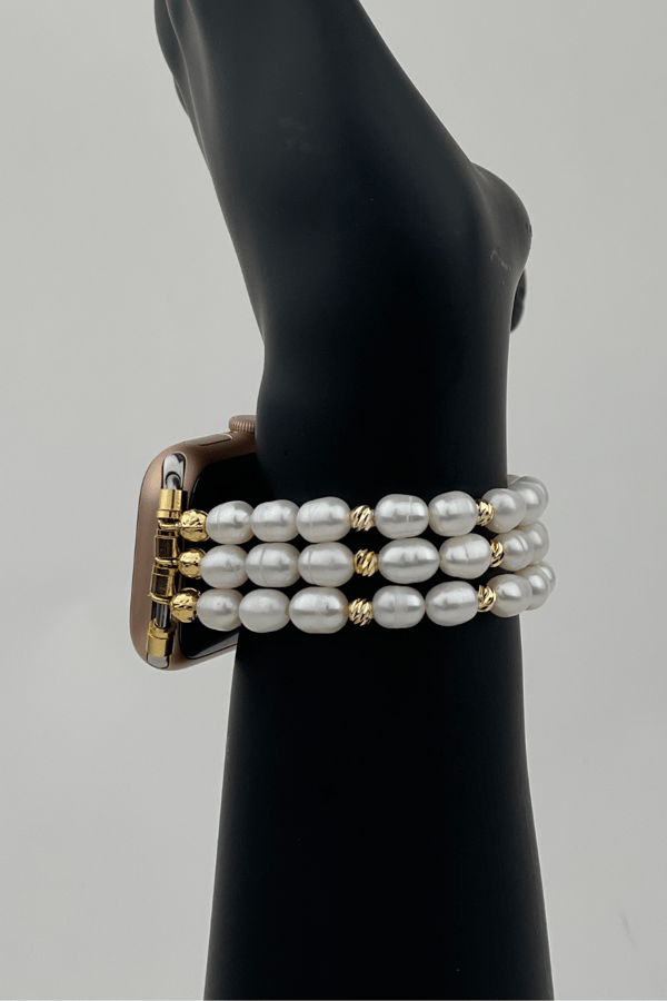 Personalized Pearl Apple Watch Band - Gold Doric Beads