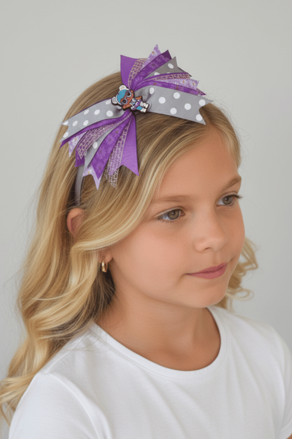 Macfame Bow Girl Figured Ribbon Kids Tiara Purple