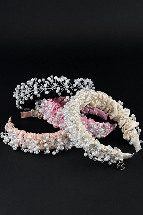 Crystal & Pearl Embellished Bridal Headband Black