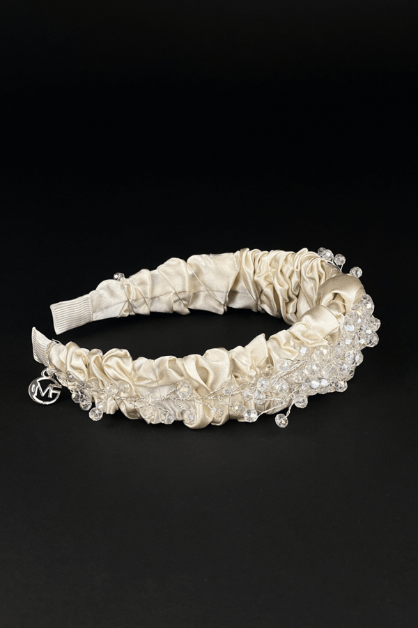 Crystal Embellished Headband for Women Cream