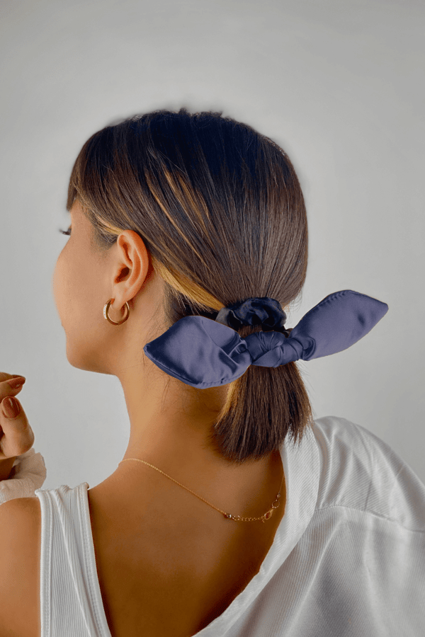Bunny Ears Satin Scrunchie Navy Blue