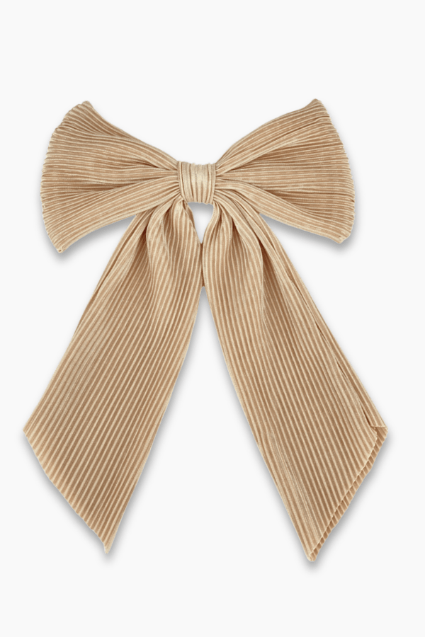 Beige Long Tail Pleated Bow Barrette